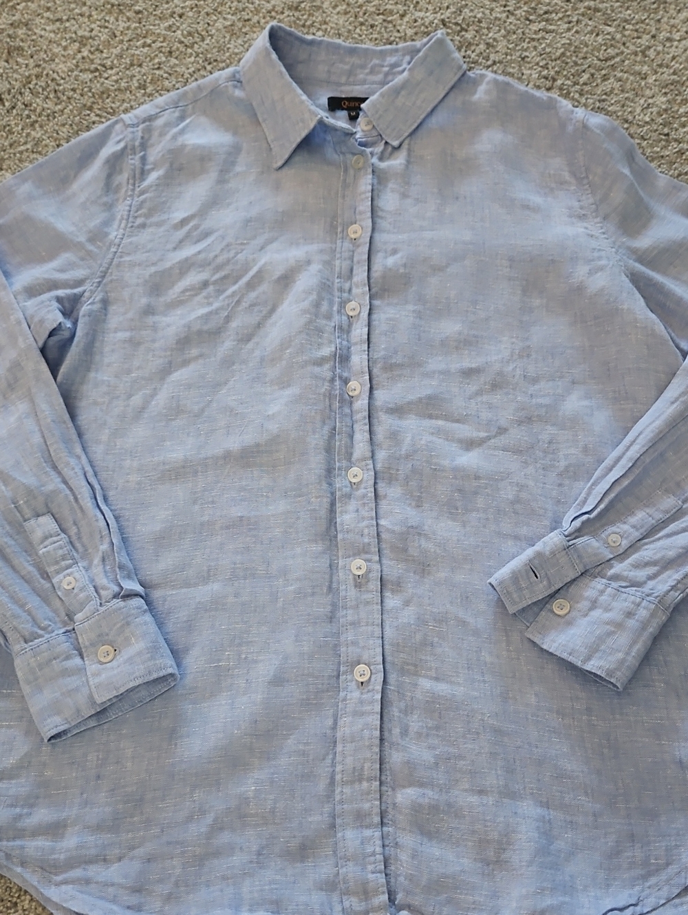 Quince Light Blue Casual Linen Button-Down Shirt